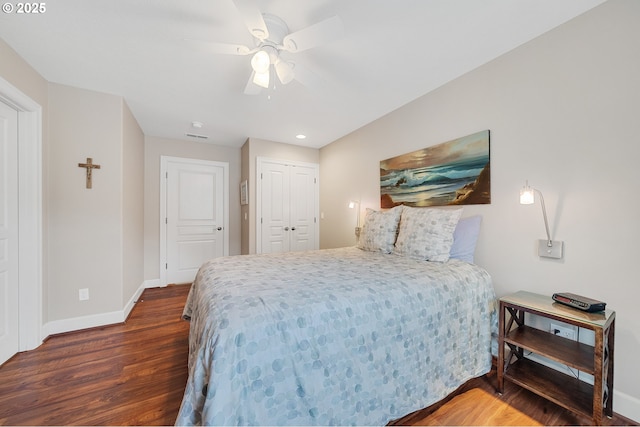 17460 Old Pacific Hwy, Rockaway Beach, OR 97136 - bedroom with wood finished floors, baseboards, ceiling fan, a closet, and recessed lighting