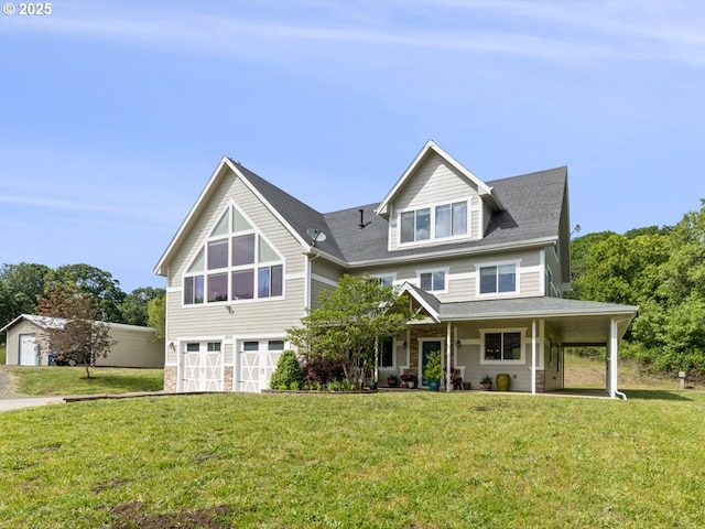33678 Marys River Estates Rd, Philomath, OR 97370 - view of front of house with a front yard, a garage, and covered porch