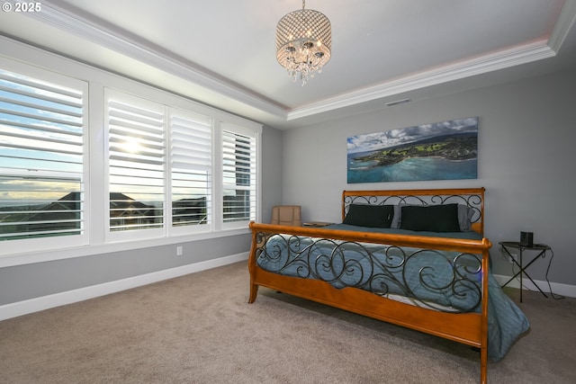 1936 NW Klickitat St, Camas, WA 98607 - carpeted bedroom with an inviting chandelier, a tray ceiling, baseboards, and visible vents