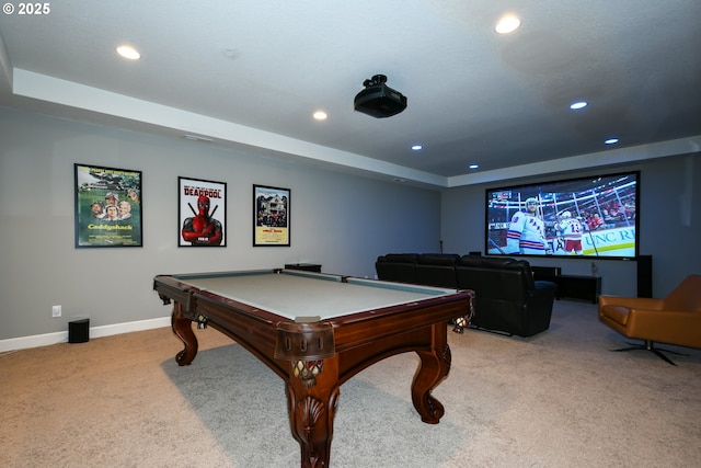 1936 NW Klickitat St, Camas, WA 98607 - recreation room featuring a tray ceiling, pool table, carpet floors, baseboards, and recessed lighting