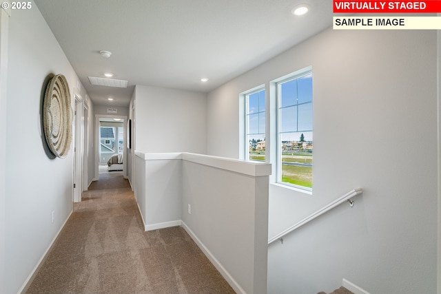31713 NW Turel Dr, North Plains, OR 97133 - corridor with an upstairs landing, carpet flooring, healthy amount of natural light, baseboards, and recessed lighting