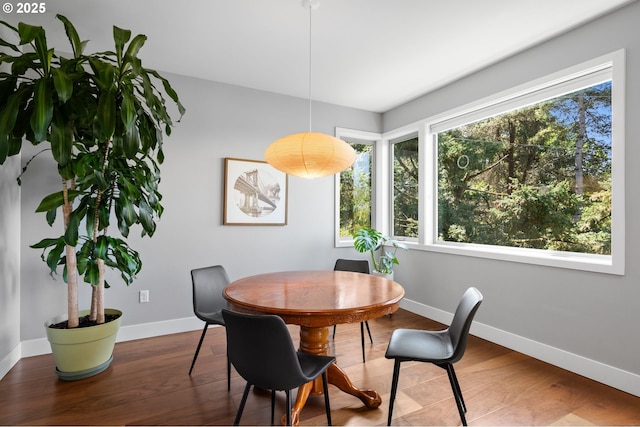 dining room with baseboards and wood finished floors