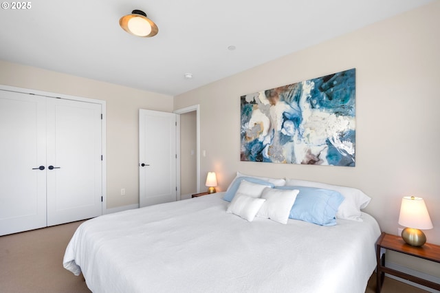 carpeted bedroom featuring a closet