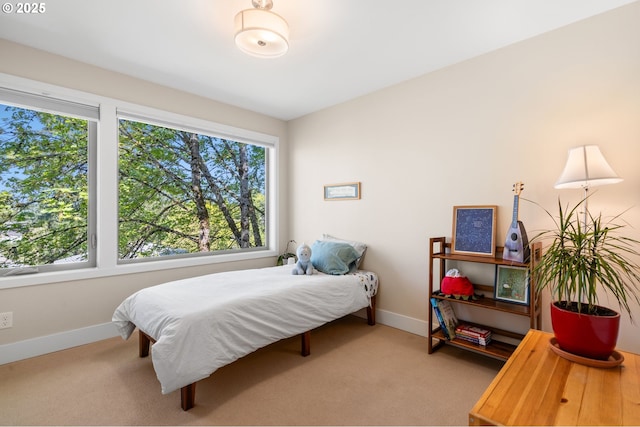 bedroom with baseboards and carpet