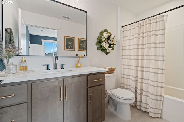 4815 S 12th Cir, Ridgefield, WA 98642 - full bathroom with toilet, vanity, tile patterned floors, and shower / bathtub combination with curtain