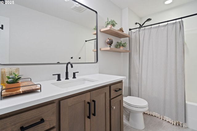 4815 S 12th Cir, Ridgefield, WA 98642 - full bathroom with toilet, tile patterned flooring, vanity, and shower / tub combo with curtain