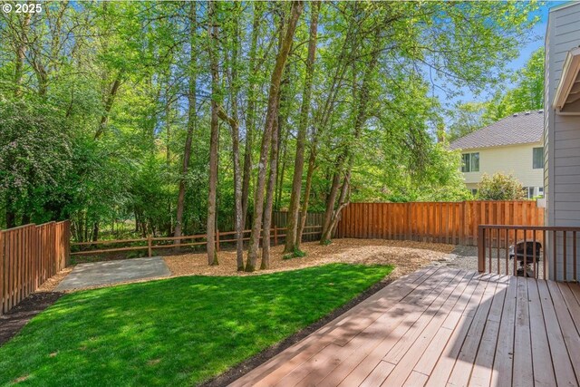 view of yard featuring a deck and a fenced backyard