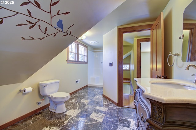 bathroom with vanity, a shower, and toilet