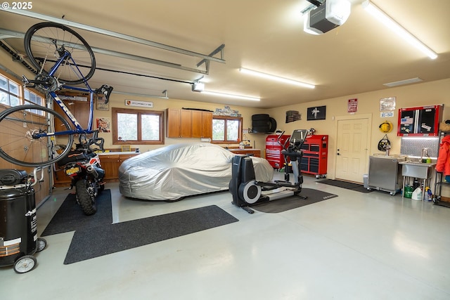 garage with a garage door opener