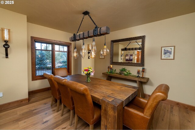 dining room with baseboards and wood finished floors