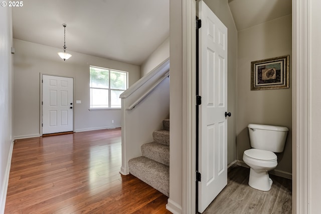 3980 Century Dr, Eugene, OR 97402 - foyer entrance with wood finished floors and stairs