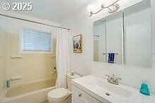 2237 SE 189th Ave, Portland, OR 97233 - full bath with vanity, toilet, and shower / bathtub combination with curtain