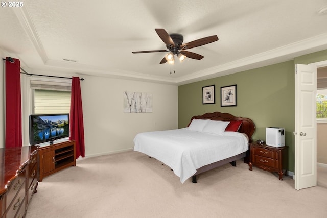 1116 Parkside Ave, Forest Grove, OR 97116 - bedroom with light carpet, crown molding, baseboards, and ceiling fan