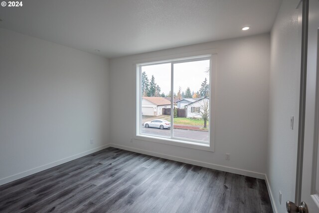 unfurnished room with dark wood-type flooring