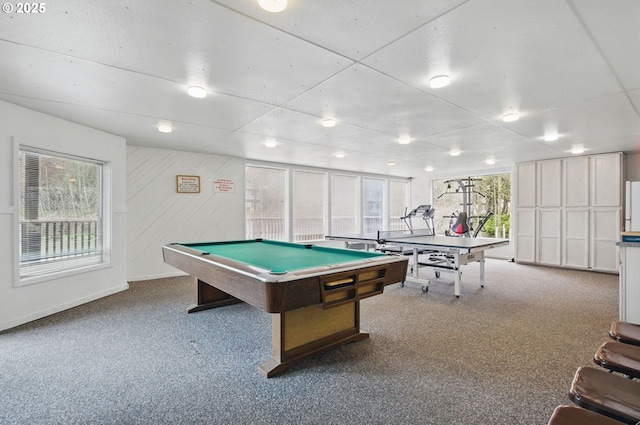 1571 NW Tanasbrook Ct, Beaverton, OR 97006 - recreation room featuring carpet floors, billiards table, baseboards, and recessed lighting
