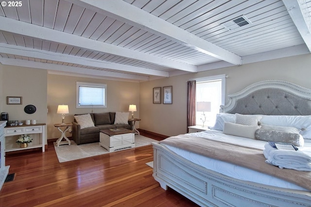 789 W Main St, Carlton, OR 97111 - bedroom with baseboards, wood finished floors, and wood ceiling with exposed beams