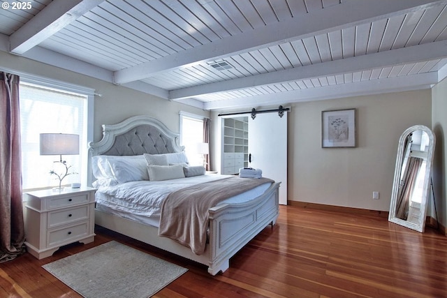 789 W Main St, Carlton, OR 97111 - bedroom with hardwood / wood-style floors, baseboards, and wood ceiling with exposed beams
