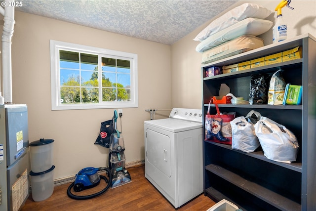 35000 SE Bell Maple Dr, Boring, OR 97009 - clothes washing area featuring washer / dryer, a textured ceiling, laundry area, and wood finished floors
