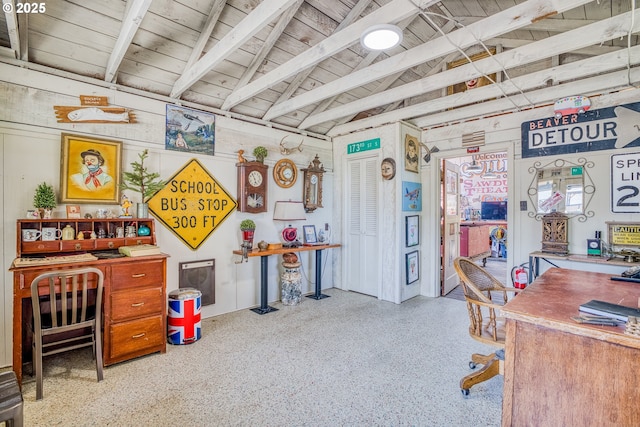 203 N Birch St, Coquille, OR 97423 - home office with wood ceiling and speckle patterned floor