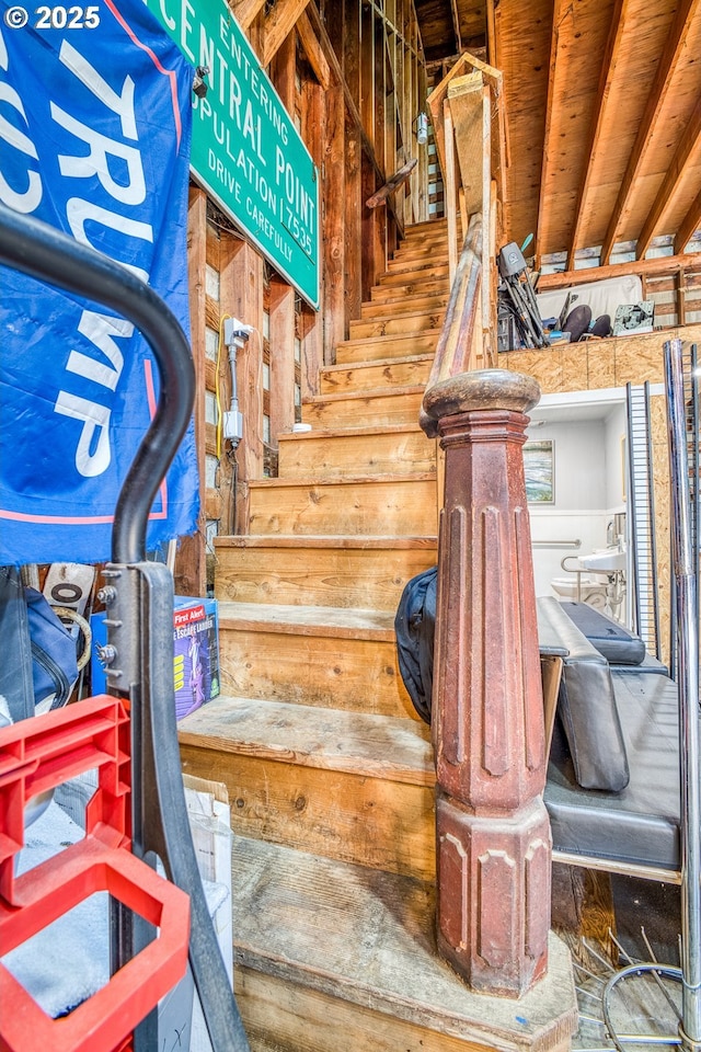 203 N Birch St, Coquille, OR 97423 - stairway featuring wooden walls