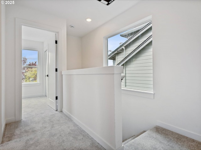 1534 N Schofield St, Portland, OR 97217 - hallway with carpet flooring, baseboards, and recessed lighting