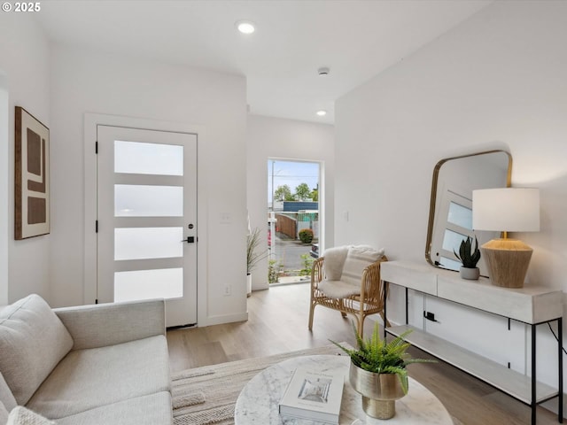 1534 N Schofield St, Portland, OR 97217 - living area featuring wood finished floors and recessed lighting
