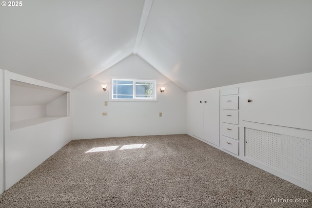 additional living space featuring carpet and lofted ceiling