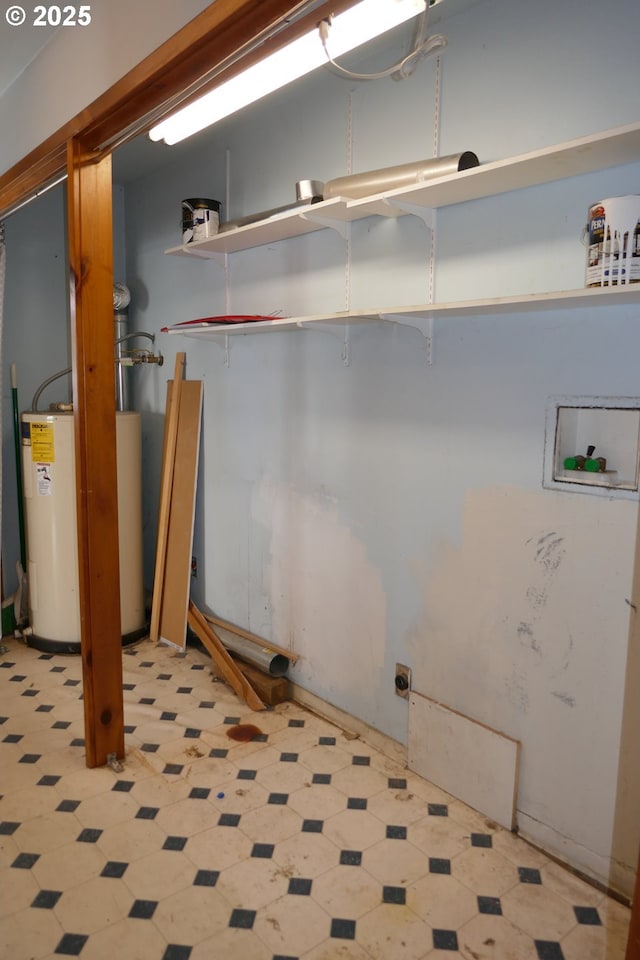 basement featuring water heater