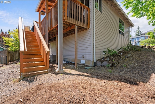 3218 SW Corbeth Ln, Troutdale, OR 97060 - rear view of property with fence, stairway, and a wooden deck