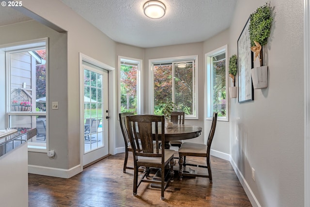 32153 SE Bluff Rd, Gresham, OR 97080 - dining area featuring a textured ceiling, plenty of natural light, and dark wood finished floors