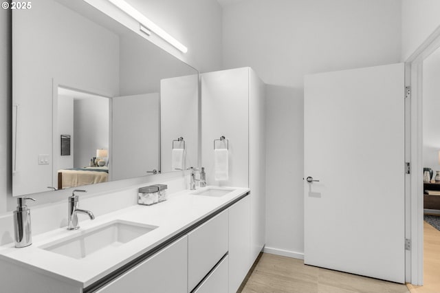 bathroom featuring vanity and wood-type flooring