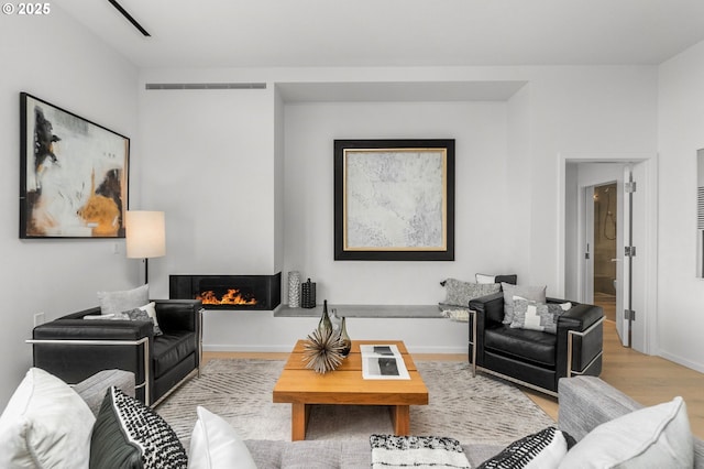 living room with light wood-type flooring