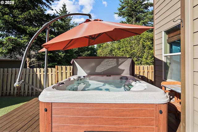19459 Leland Rd, Oregon City, OR 97045 - wooden terrace with a hot tub