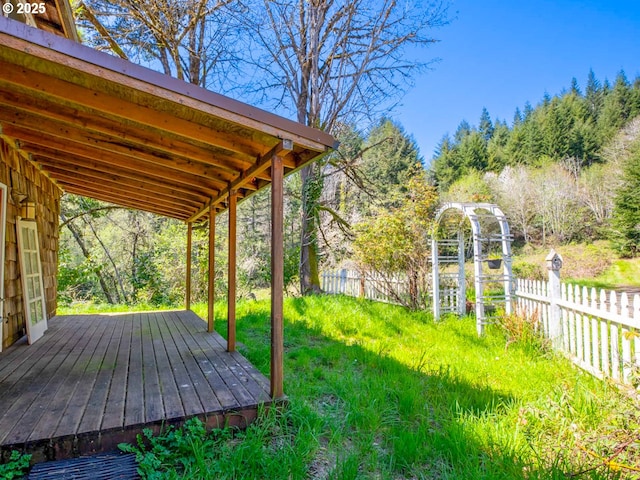 66756 Waymire Rd, North Bend, OR 97459 - view of yard featuring fence and a deck
