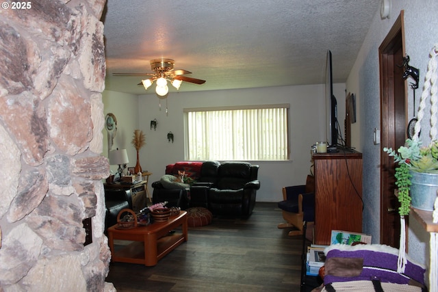 1783 View St, Myrtle Point, OR 97458 - living room with ceiling fan, wood finished floors, and a textured ceiling