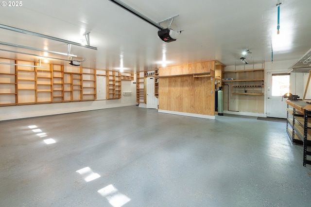 garage with a garage door opener and gas water heater