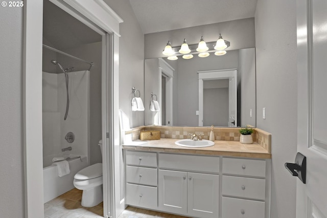 850 NW 114th Ave, Portland, OR 97229 - full bath with toilet, vanity, tub / shower combination, and backsplash