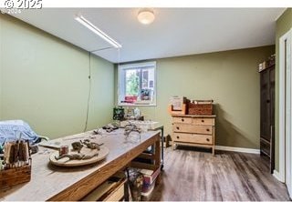 interior space with dark hardwood / wood-style flooring