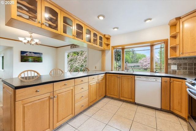 3400 SW 110th Ave, Beaverton, OR 97005 - kitchen with open shelves, stainless steel range with electric stovetop, dark countertops, white dishwasher, and a sink