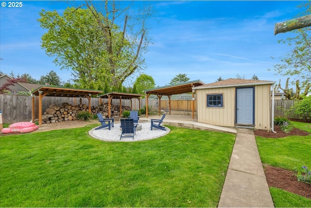 3400 SW 110th Ave, Beaverton, OR 97005 - view of yard featuring an outdoor structure, a gazebo, a fenced backyard, and a patio area