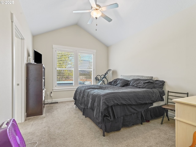 924 Park St, Sweet Home, OR 97386 - carpeted bedroom with lofted ceiling, baseboards, and ceiling fan