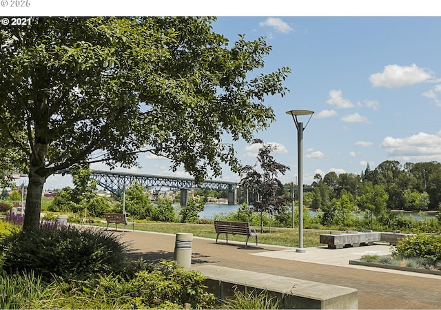 view of property's community with a water view