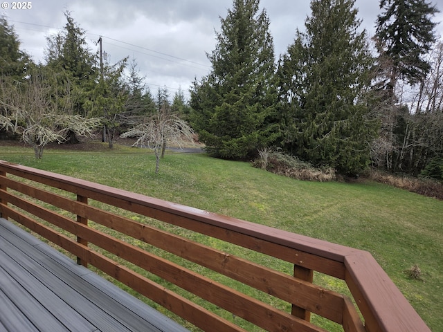 wooden terrace with a yard