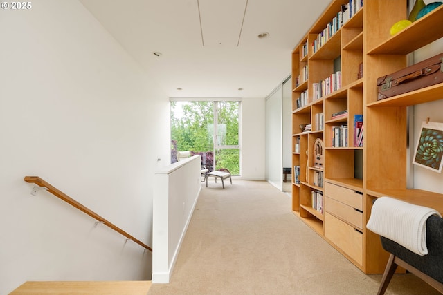 435 N Shaver St, Portland, OR 97227 - sitting room with attic access, light carpet, recessed lighting, baseboards, and a wall of windows