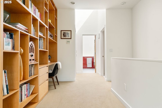 435 N Shaver St, Portland, OR 97227 - office area with light carpet, baseboards, built in study area, and recessed lighting
