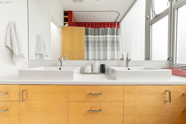 435 N Shaver St, Portland, OR 97227 - full bathroom featuring double vanity and a shower with shower curtain