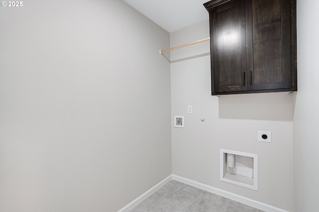 4636 SE 2nd St, Gresham, OR 97080 - washroom featuring hookup for an electric dryer, cabinet space, hookup for a gas dryer, washer hookup, and light colored carpet