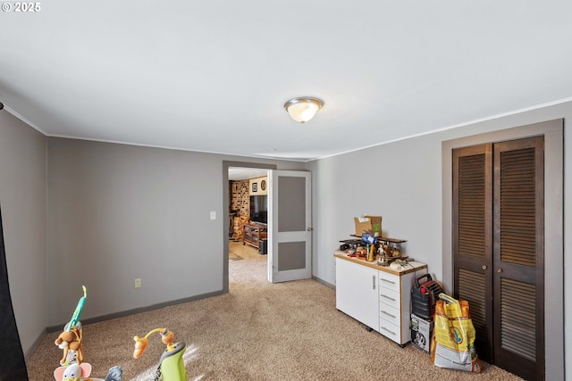 458 16th Ave, Coos Bay, OR 97420 - game room with light carpet, baseboards, and crown molding