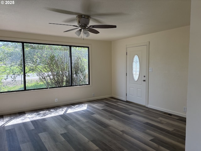entrance foyer with baseboards, plenty of natural light, and ceiling fan
