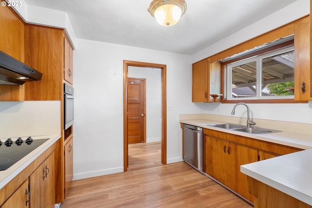 1897 Chelan St, Keizer, OR 97303 - kitchen featuring dishwasher, a sink, oven, black electric stovetop, and light wood-style floors